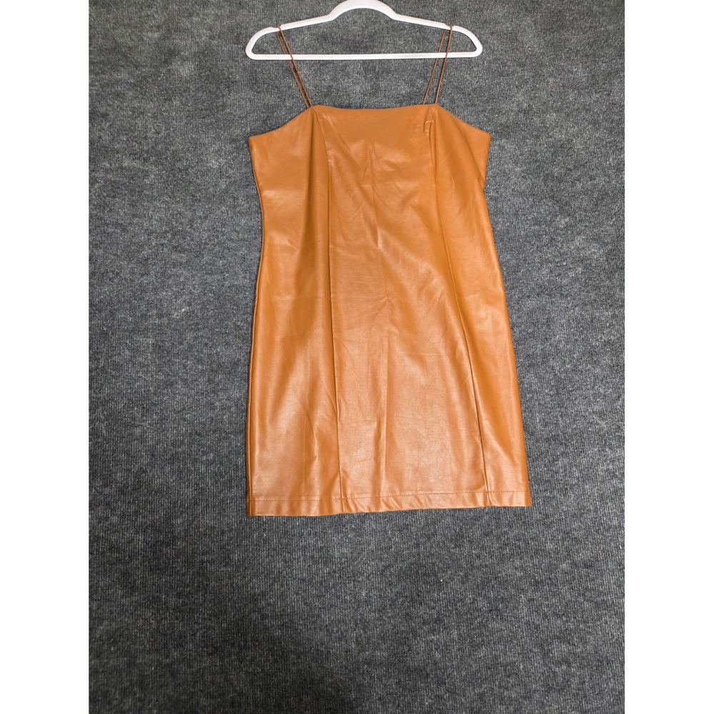 Wild Fable Womens Faux Leather Mini Dress Cognac Brown Spaghetti Strap Large